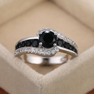 BLACK GEM SILVER DIAMOND BRIDAL RING